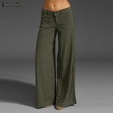 2023 ZANZEA Vintage Elegant Wide Leg Pants Women's Summer Trousers Button Front Zip Turnip Causal Turnip Pantalon 7 703-0-Outfit