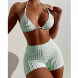 2025 New Bikini Split Solid Color Swimsuit High-Rise Flat Trousers Thin Bikini Sexy