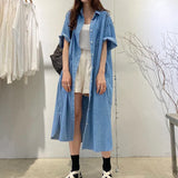 Women Summer Dress 2023 Loose Casual Denim Midi Skirt Single Breasted Cardigan Skirt Temperament Simple