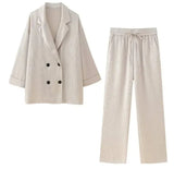 Fongt Women's INS Burst Wrinkles Blazer Blazer Casual Trousers Set