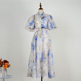Fongt Court Style High Design Feeling Heavy Industry Nail Drill Short Sleeve Single Buckle Dress + Sling