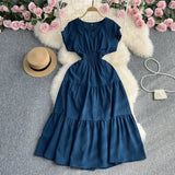 Fongt Gentle Wind Ruffle Collar Dress Female Summer Simple Pure Color Double Flying Sleeve Design Platycodon Grandiflorum First Love Skirt-Outfit