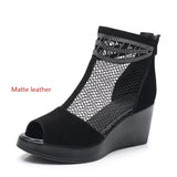 2021 Summer Women Sandals Platform Wedges Sandals Breathable Mesh Genuine Leather Sandals Cool Boots Fashion