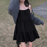 Fongt Chic Temperament Simple Small Man With Short Skirt Sling Skirt Solid Color Loose Splicing Sleeveless Dress