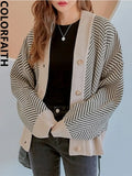 New 2022 Fashionable Elegant Oversized Striped Cardigans Knitted Vintage Women's Autumn Winter Sweater Tops