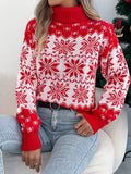 Fongt Shooting Autumn And Winter Snowflake Pattern Lantern Long Sleeve High-Necked Collar Sweater Women's Christmas