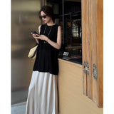 Fongt Fashion Collar Sleeveless Vest Loose Dress Sweet Sweet Folded Skirt Set