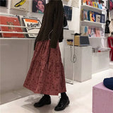 Corduroy High Waist Floral Print Maxi Skirt-Outfit