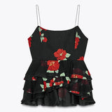 Fongt Summer Black Rose Dress Women's New Korean Sling Dress Skirt Half Dress