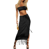 Fongt New Hollow Bikini Hooded Bragy Skirt Two-Piece Thaid With Lyso Beach Sunscreen Skirt