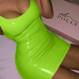 Fongt Women's Wear 2024 New PU Bright Face Sexy Sleeveless Fanny Pack Hip Show Thin Female Dress-Outfit