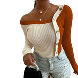 Sleeve Off Shoulder Sexy Casual Slim Buttons
