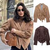 Fongt Women's ZA Autumn And Winter New Street Fashion Girded Shoulder Deer Leather Jacket Jacket Women