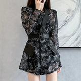 Women's Clothing Fashion Printed Midi Blaze Commute Sashes Waist Spring Autumn Casual Patchwork Elegant Tailored Collar Blazer-Outfit