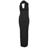 Fongt Summer Fashion Trend Women's New Hanging Neck Bare Back Body And Hips Solid Color Dress