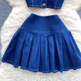 Fongt Port Style Retro Hottie Set Short Sling Vest With Mini Half-Dress Denim Two-Piece Tide