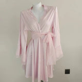 Fongt New Ice Silk Lotus Leaf Side Broad Sleeves Bathrobe New Lady Sexy Lace With Coat Morning Robe