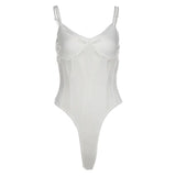 Fongt Spring And Summer Women's New Solid Color Sexy Hottie V-Neck Mesh Splicing Repair Slim Thin Joint Clothes