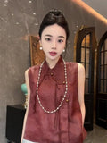 Zen Sleeveless Vest Women's New Chinese Style Plate Buckle Shoulder Vest Clip In The Summer Of 2024-Outfit