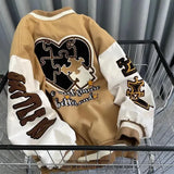 and autumn retro quilted embroidered baseball uniform jacket men and women loose tide brand street jacket couple shirt-Outfit