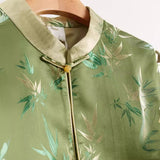 Chinese Style Emerald Green Round Collar Buckle Printed Ridge Shoulder Vest 2024 Spring Style Cool Zen Horse Clip Vest-Outfit
