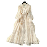 Fongt High-End Women's Dress 2025 Spring Collection Heavy Industry Embroidery V Neck Lantern Sleeve Single Row Buckle Long Skirt