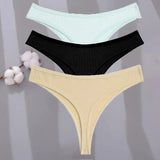 Sexy G-string Women's Cotton Panties Low-Waist Thongs Striped Solid Female Underpants Girl Comfortable Briefs