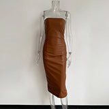 2021 New Arrival Brown Solid Color Vestidos Sleeveless Strapless Outfit Skinny Elegant Party Night Long Dresses For