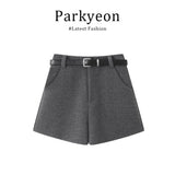 Fongt Old Money Style High-Neck Knitted Cloak Sweater With Gray Shorts Autumn Two Sets