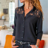 Solid Color Lace Button Shirt