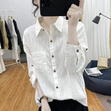 Fongt Comfortable With The Striped Long-Sleeved Shirt Of The Women's Spring And Autumn New Collar Top Loose Thin Shirt Shirt