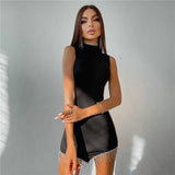 2022 Tank Strap Middle Neck Casual Evening Party Sexy Backless Women's Clothes Bright Prom Basic Bodycon Mini Dress