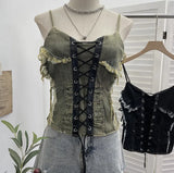 Fongt Shooting Cowboy Draw Rope Tie With Chest Vest Hair Side To Make Old Short Body Sleeveless Top Woman 2726