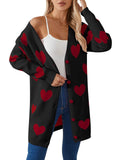 Fongt New Valentine's Day Love Knitted Cardigan V-Neck Button Long Coat Sweater Woman