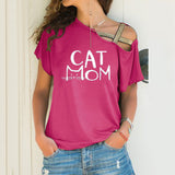 Fongt Explosion Casual Slanted Shoulders Cross Irregular Short-Sleeved Print Women T-Shirts