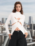 Fongt Girl Wind Knit Sweater Female 2024 Summer New Half High Collar Slim Show Thin Kink Senior Sense Hollow Top-Outfit