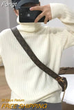 Turtlenck Sweater Women Vertical Pit Stripe Long Sleeve Winter Warm Knitted Pullover Elegant Soft Basic Female