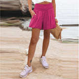 Fongt Women's Hot Selling Solid Color High-Waisted Elastic Shorts Tight Waist Wide Leg Slacks