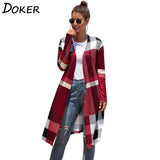 New Autumn Winter Plaid Thin Knitted Long Cardigan Women Long Sleeve Plus Size Vintage Cardigans Female Cardigan Knit