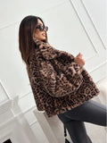 Fongt Autumn And Winter New Leopard Print Collar Fashion Temperament Hairy Short Coat Plus Thick Female Top