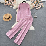 Fongt Suit Female French Gentle Wind Loose Jersey Sweater High Waist Thin Trousers Two-Set