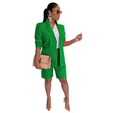 Two Piece Sets Women Long Sleeve Blazer Jacket Top and Shorts Set Elegant OL Office Ladies Matching Set Blazer Suit