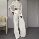 Fongt 2024 New Short Crop Jacket Building High Waist Slim Trousers Two Sets-Outfit