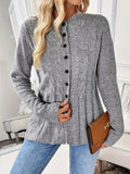 Fongt Women's Single-D Row Leisure Long-Sleeved Knitted Jersey Autumn And Winter Collar Warm Coat Sweater