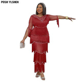 Sexy Tassel Beaded African Dresses for Women 2022 Summer Clothes Diamonds Long Maxi Dress Party Daily Elegant Robe Longue