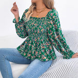 Spring And Summer Leisure Collar Horn Sleeves Chopped Flower Chiffie Holiday Tops Women's