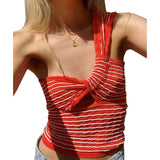 Fongt Spring And Summer Explosion Women's Striped Single-Slanted Shoulder Knitted Wool