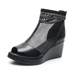 2021 Summer Women Sandals Platform Wedges Sandals Breathable Mesh Genuine Leather Sandals Cool Boots Fashion