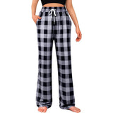 Straight Casual Comfortable Drawstring Stretch Plaid