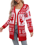 Fongt And Winter Sweater Women Christmas Elk Snowflake Embroidered Knitted Jacket Woman